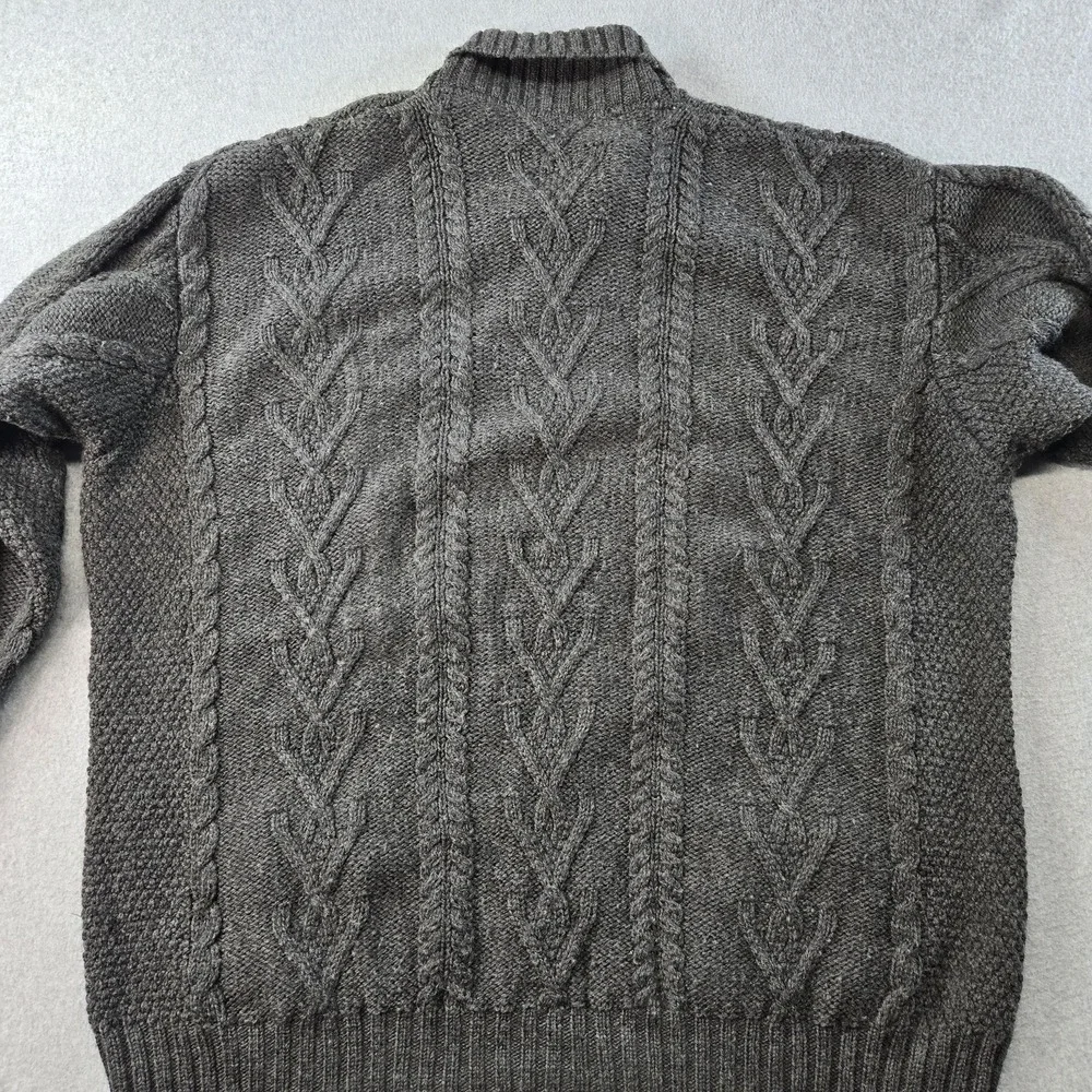 SAOI Sweater Mens M Gray Collared Cable-Knit‎ Pullover Heavyweight Wool Pockets